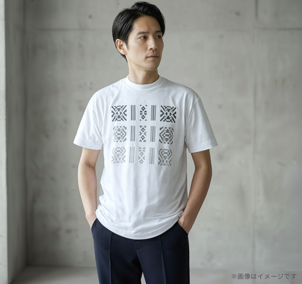 ORISM × 久米繊維工業 日本製 献上柄T-SHIRTS （白・モノトーン）
