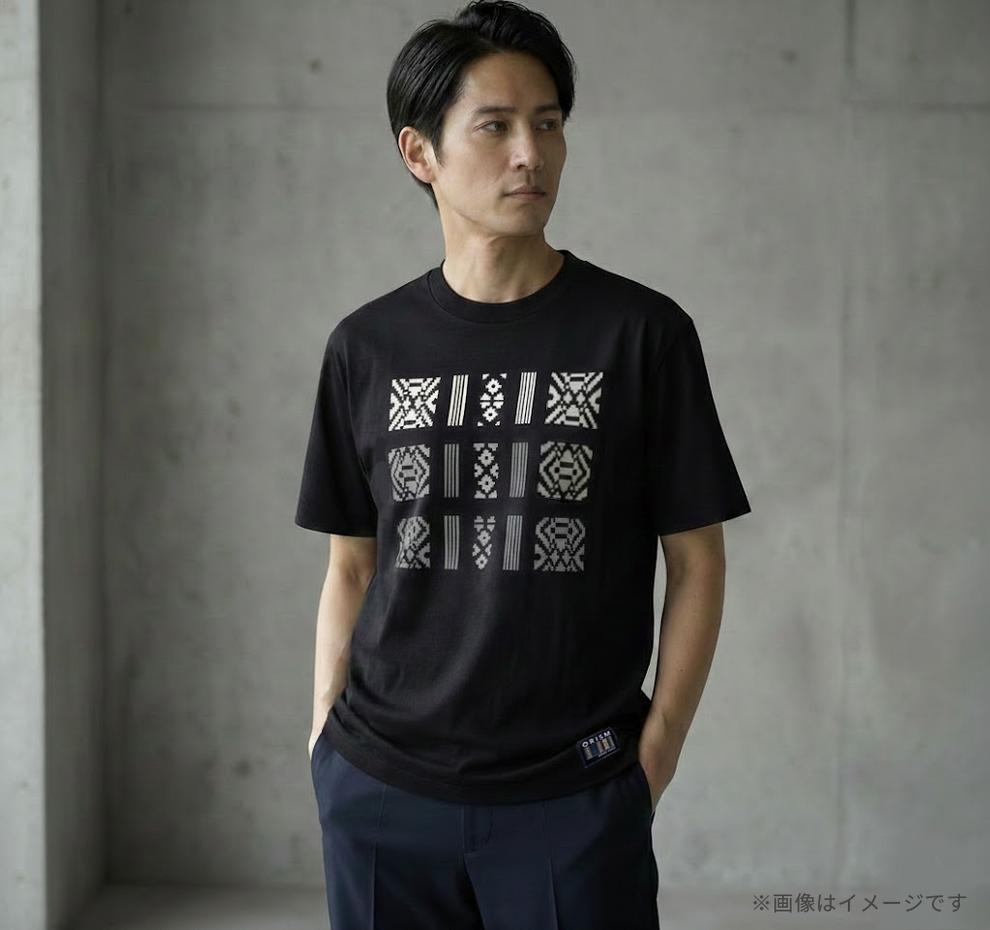 ORISM × 久米繊維工業 日本製 献上柄T-SHIRTS （黒・モノトーン）