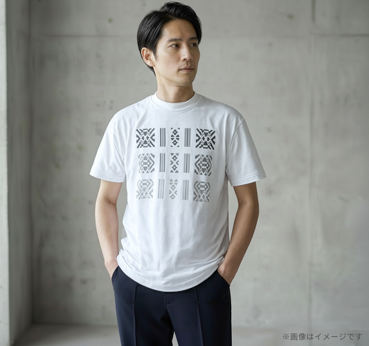 ORISM × 久米繊維工業　日本製 献上柄T-SHIRTS　（白・モノトーン）